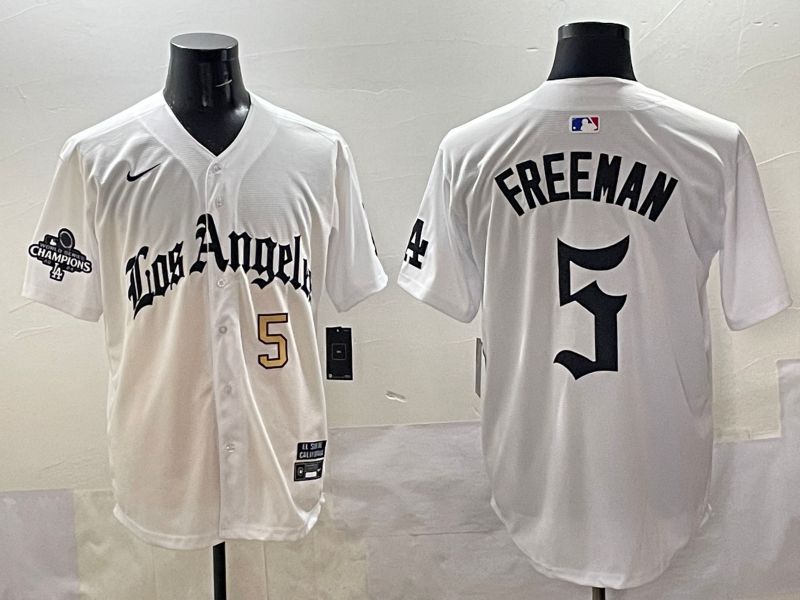 Men 2025 Los Angeles Dodgers #5 Freeman White Five generations Joint Name Nike MLB Jersey style 5183->los angeles dodgers->MLB Jersey